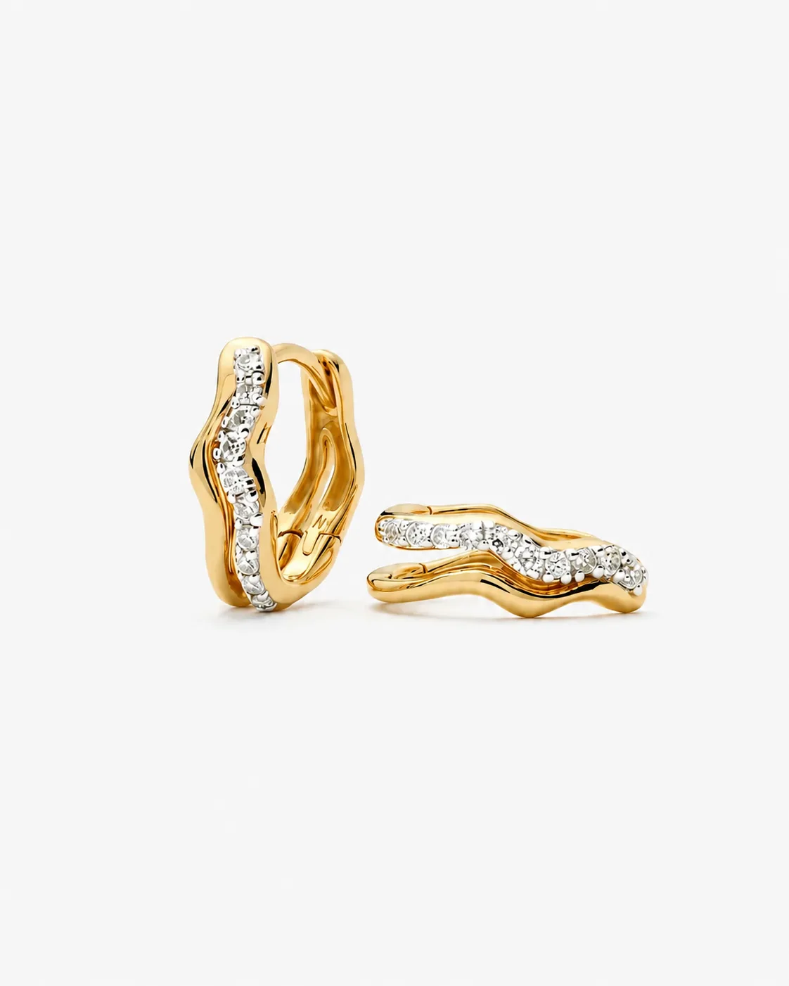 Molten Snow Solid Gold Diamond Double Mini Hoop Earrings